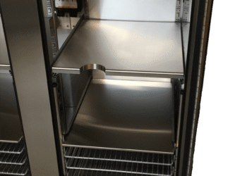 Close up of AMCHR1400 with custom cutouts on both shelves
