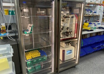 Another cabinet in Australia housing 1 AKTA, 1 F9-C Fraction Collector & 1 S9 Sample Pump