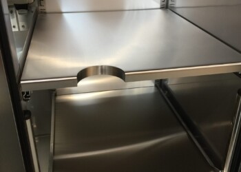 Close up of AMCHR1400 with custom cutouts on both shelves